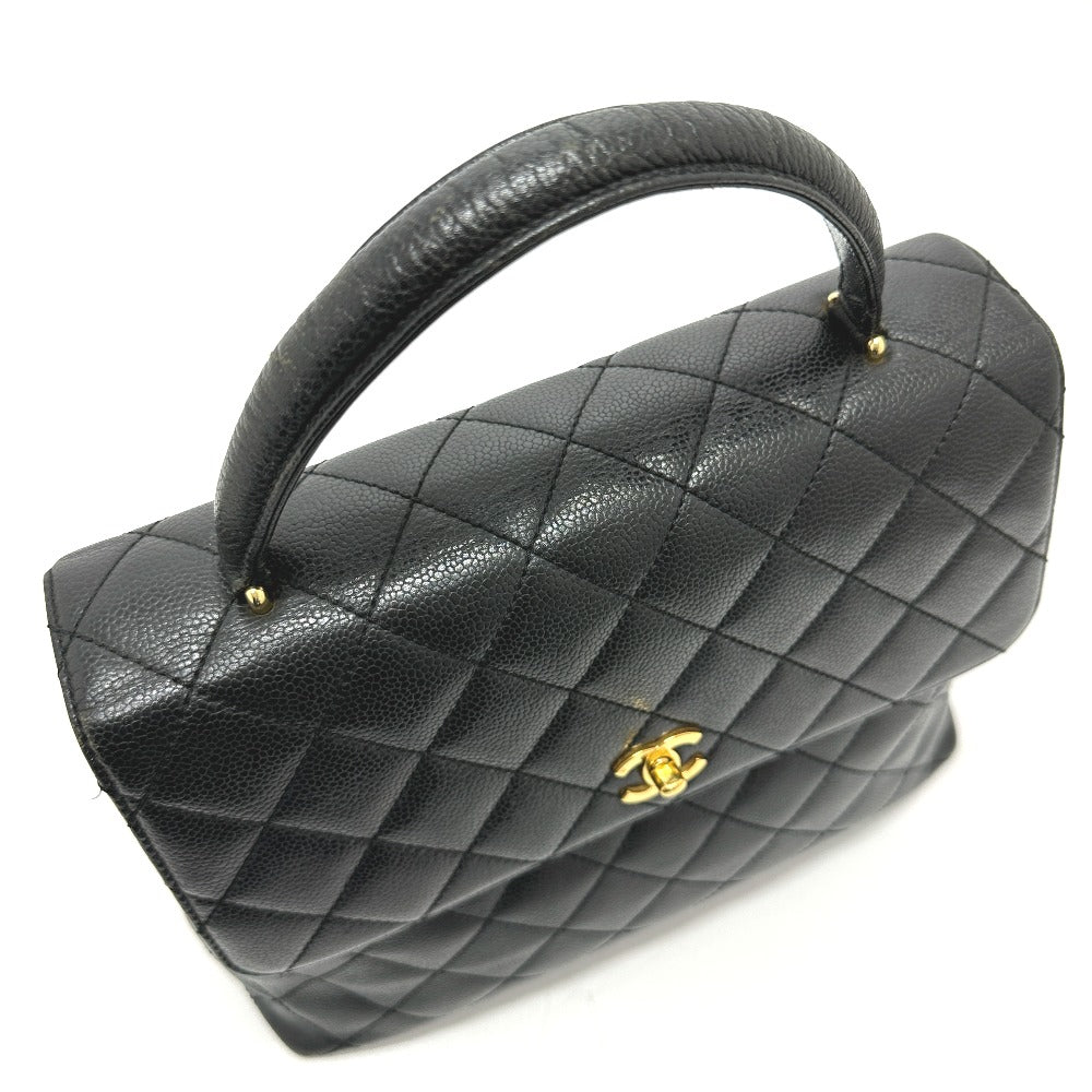CHANEL A12397 Coco Mark Matelasse Tote Bag Top Handle Handbag Caviar Leather Women's Black