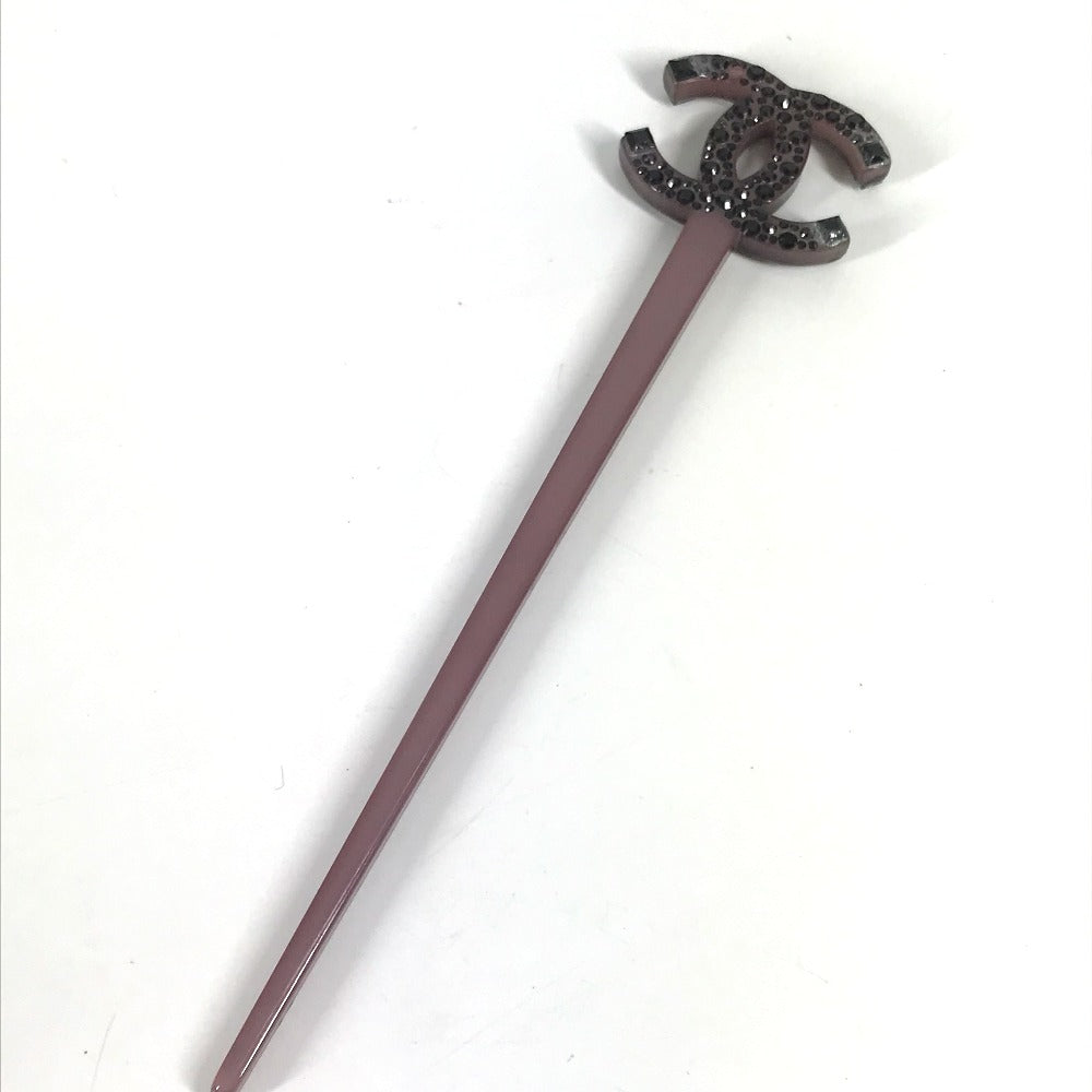 CHANEL CC Coco Mark Stone Kanzashi Hair Pick Hairpin Plastic Hair Accessory for Women Purple