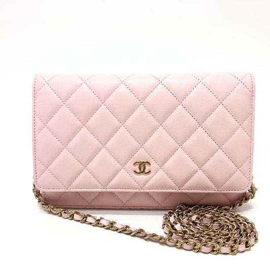 CHANEL AP0250 ココマーク CC チェーンウォレット 長財布 ポーチ ポシェット ウォレット 斜め掛け カバン バッグ ショルダーバッグ キャビアスキン レディース ピンク