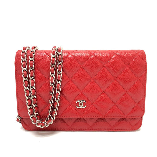 CHANEL AP0250 長財布 CC ココマーク クラシック チェーンウォレット 斜め掛け カバン バッグ ショルダーバッグ キャビアスキン レディース レッド