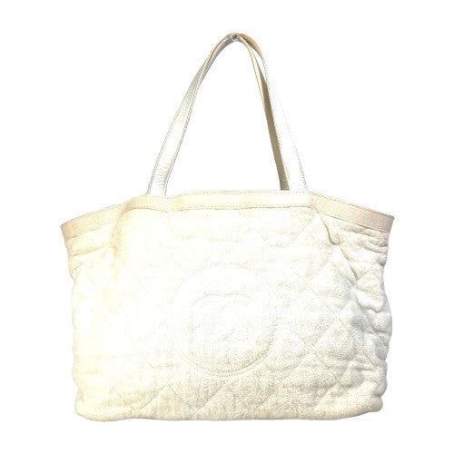 CHANEL Beach Bag, Pile, CC, Coco Mark, Shoulder Bag, Tote Bag, Cotton, Women's, White