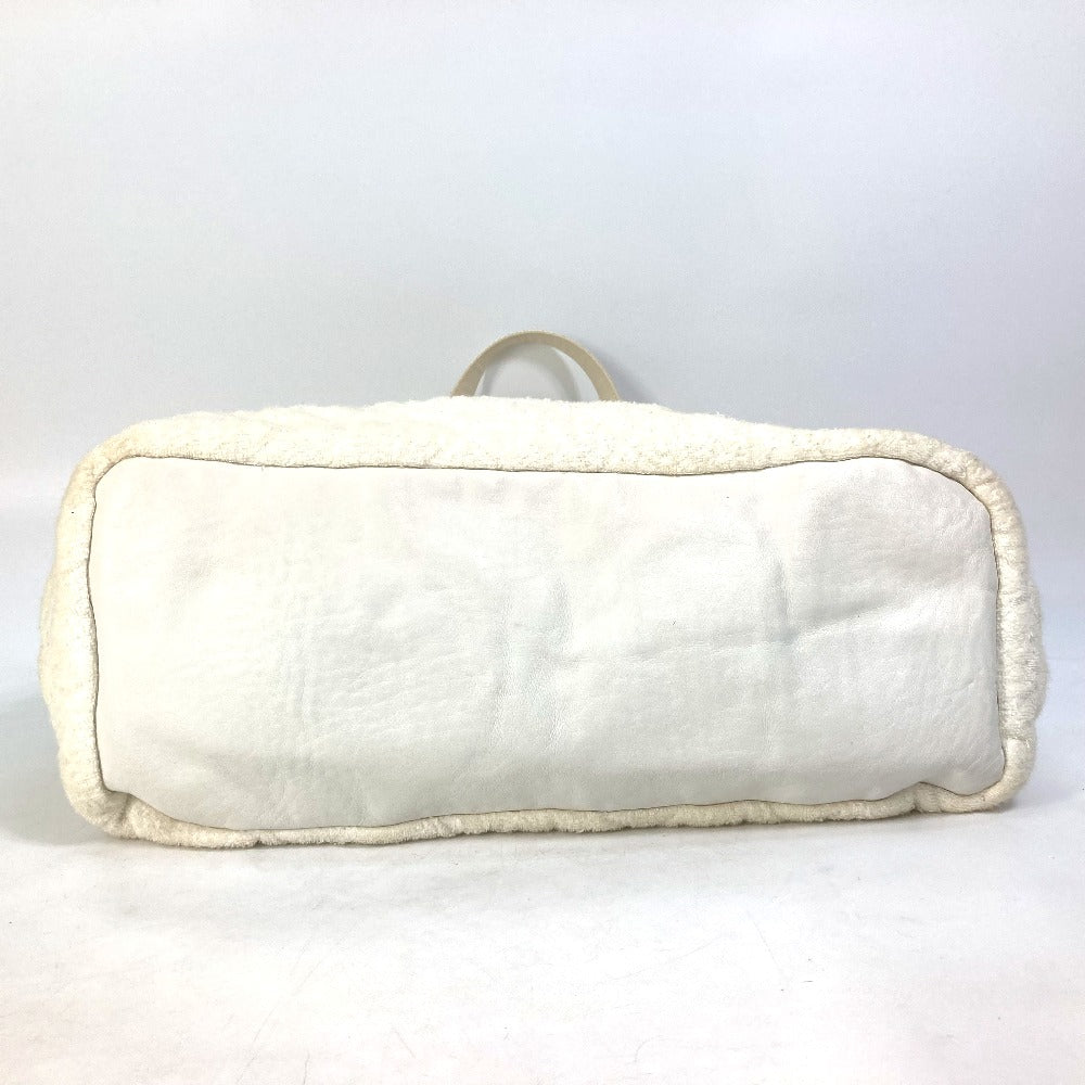 CHANEL Beach Bag, Pile, CC, Coco Mark, Shoulder Bag, Tote Bag, Cotton, Women's, White