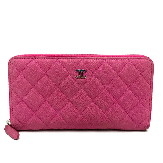 CHANEL A50097 CC ココ マトラッセ ラウンドファスナー長財布 長財布 ソフトキャビアスキン レディース ピンク