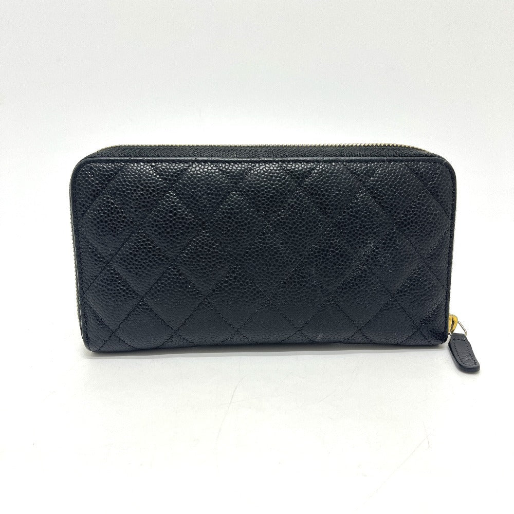 CHANEL A50097 マトラッセ ココマーク ラウンド 財布 ウォレット 長財布 キャビアスキン レディース ブラック