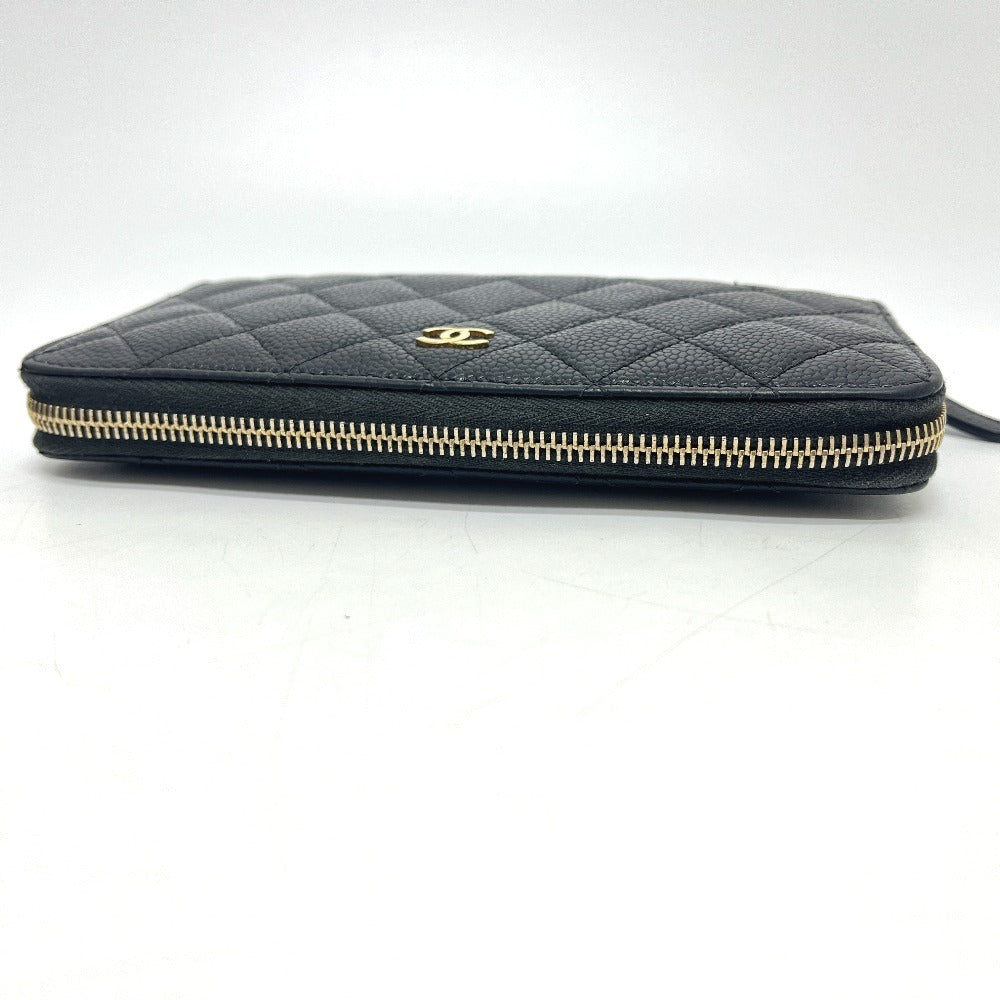 CHANEL A50097 マトラッセ ココマーク ラウンド 財布 ウォレット 長財布 キャビアスキン レディース ブラック