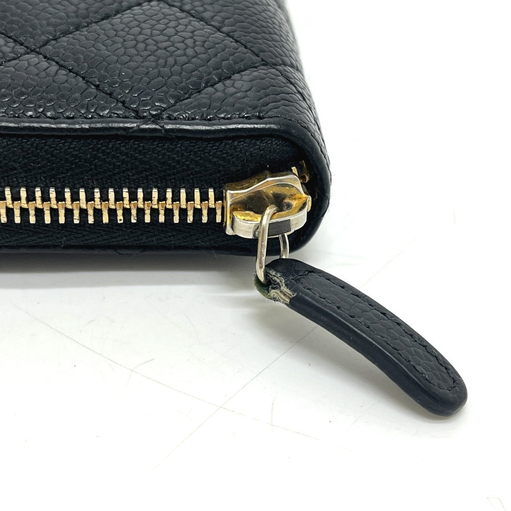 CHANEL A50097 マトラッセ ココマーク ラウンド 財布 ウォレット 長財布 キャビアスキン レディース ブラック
