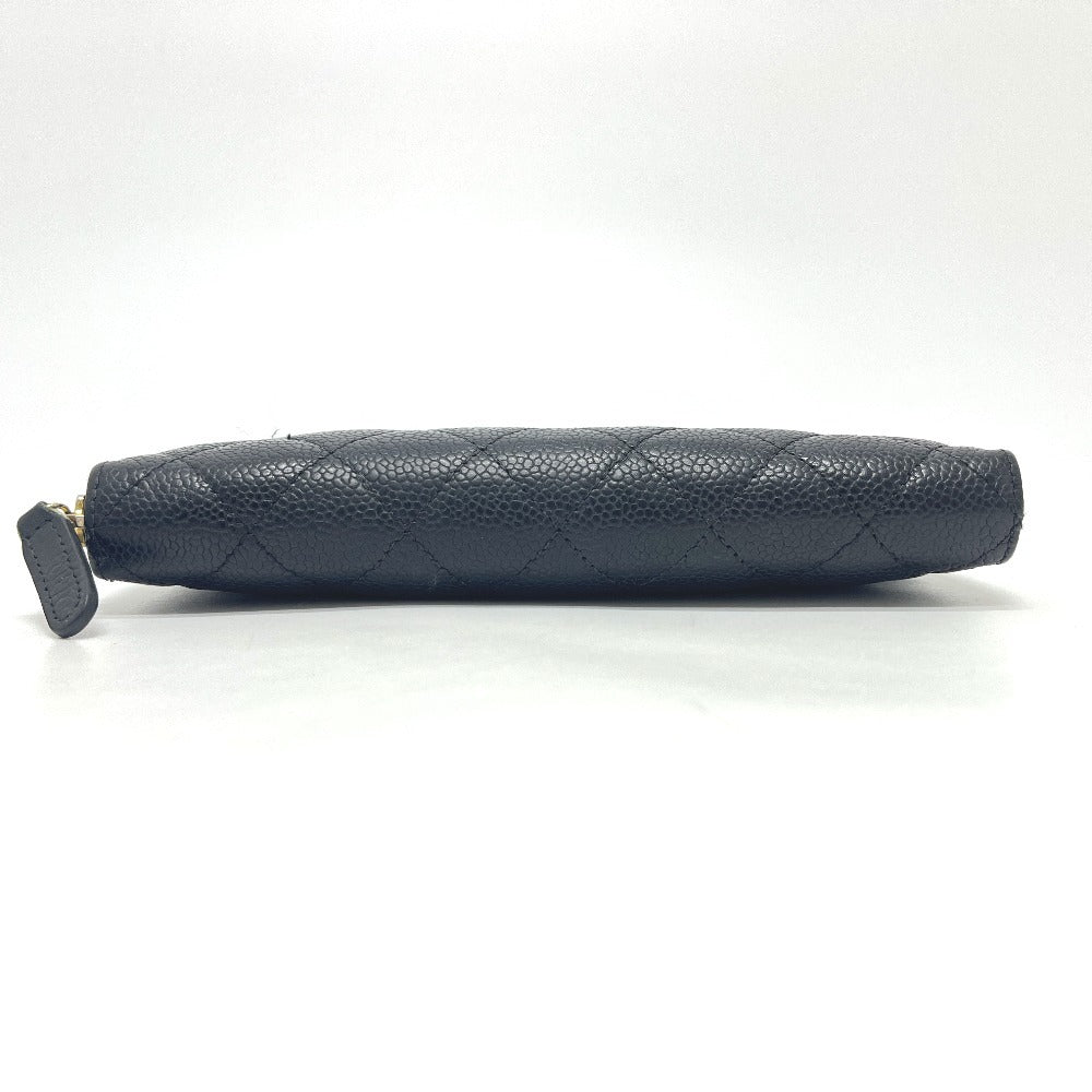 CHANEL A50097 マトラッセ ココマーク ラウンド 財布 ウォレット 長財布 キャビアスキン レディース ブラック