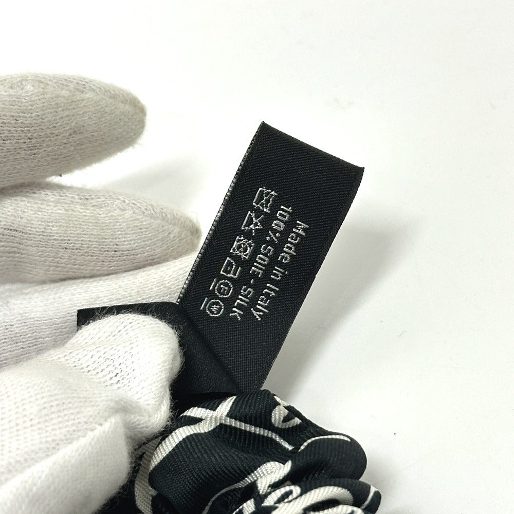 CHANEL 総柄 バイカラー モノトーン リボン ヘアアクセサリー 髪飾り 小物 シュシュ シルク レディース ブラック