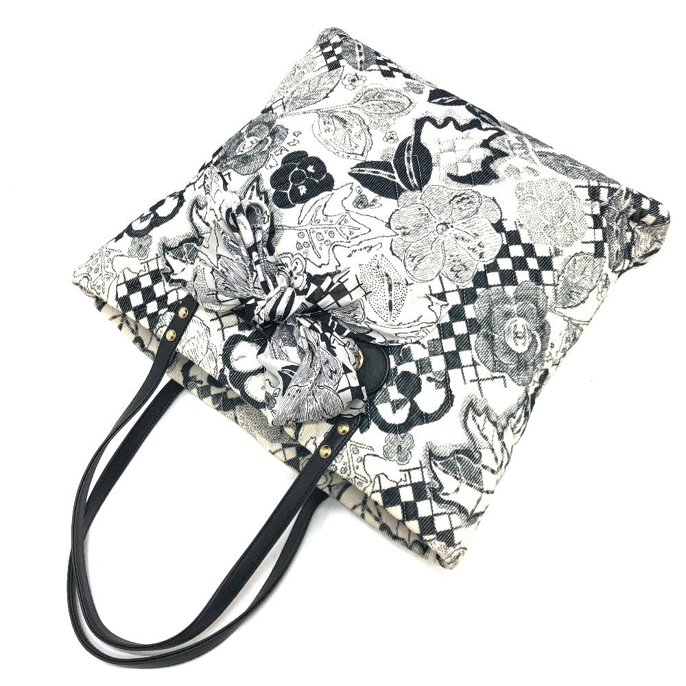 CHANEL カメリア カバン シェブロン コーデュロイ 肩掛け リボン ハンドバッグ トートバッグ キャンバス レディース ホワイト