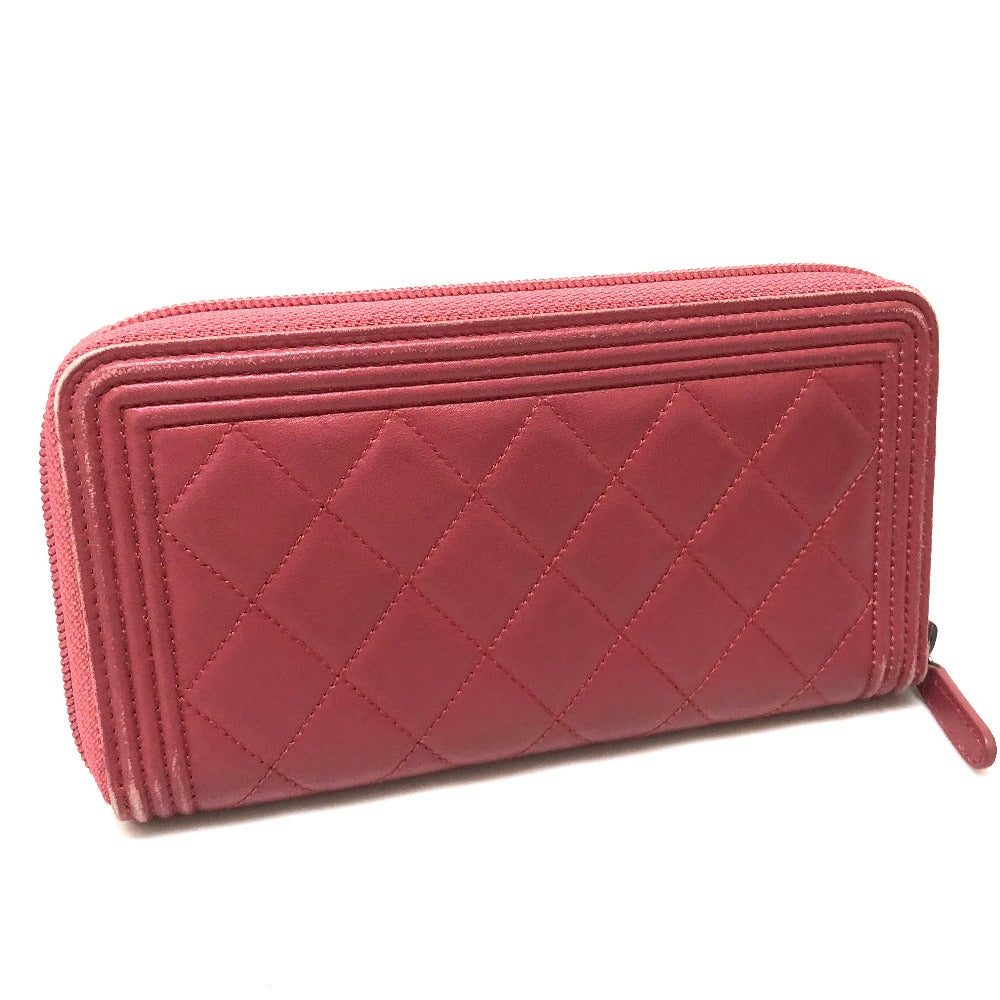 CHANEL A68733 Boy Chanel Round Zip Long Wallet, Lambskin, Women's, Rose