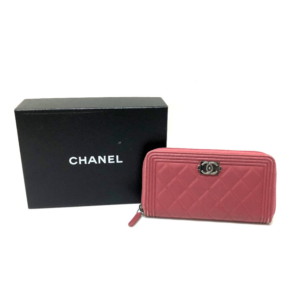 CHANEL A68733 Boy Chanel Round Zip Long Wallet, Lambskin, Women's, Rose
