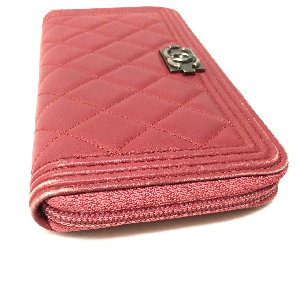 CHANEL A68733 Boy Chanel Round Zip Long Wallet, Lambskin, Women's, Rose