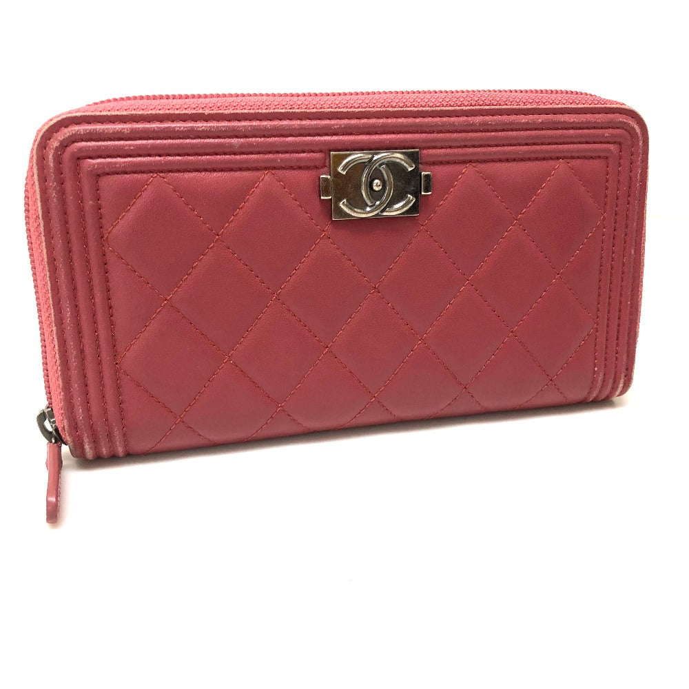 CHANEL A68733 Boy Chanel Round Zip Long Wallet, Lambskin, Women's, Rose