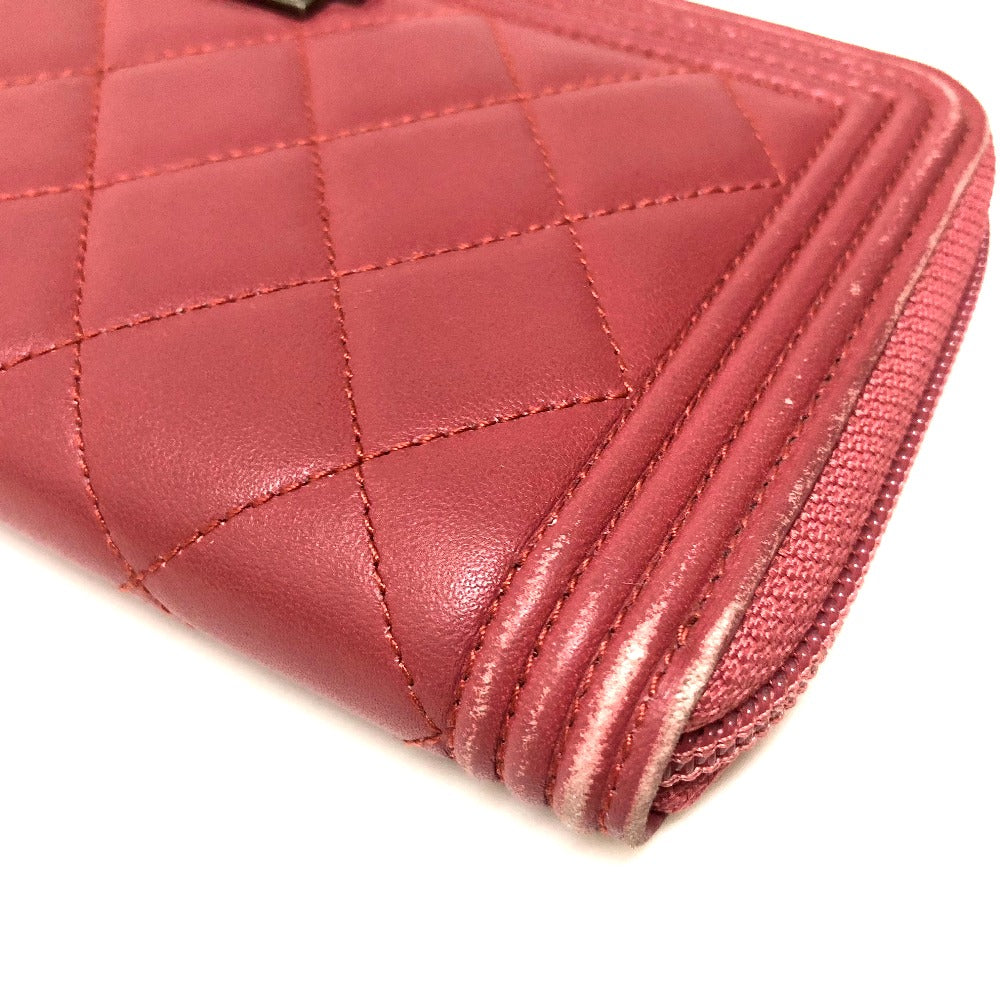 CHANEL A68733 Boy Chanel Round Zip Long Wallet, Lambskin, Women's, Rose