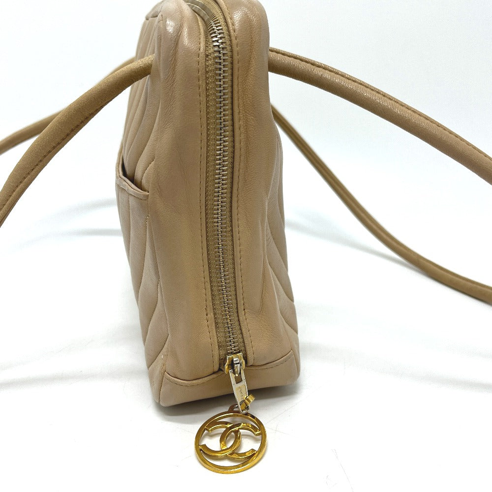 CHANEL CC Mark charm V-Stitch Chevron Bag, 2-way bag Hand Bag Lambskin Leather Beige Used
