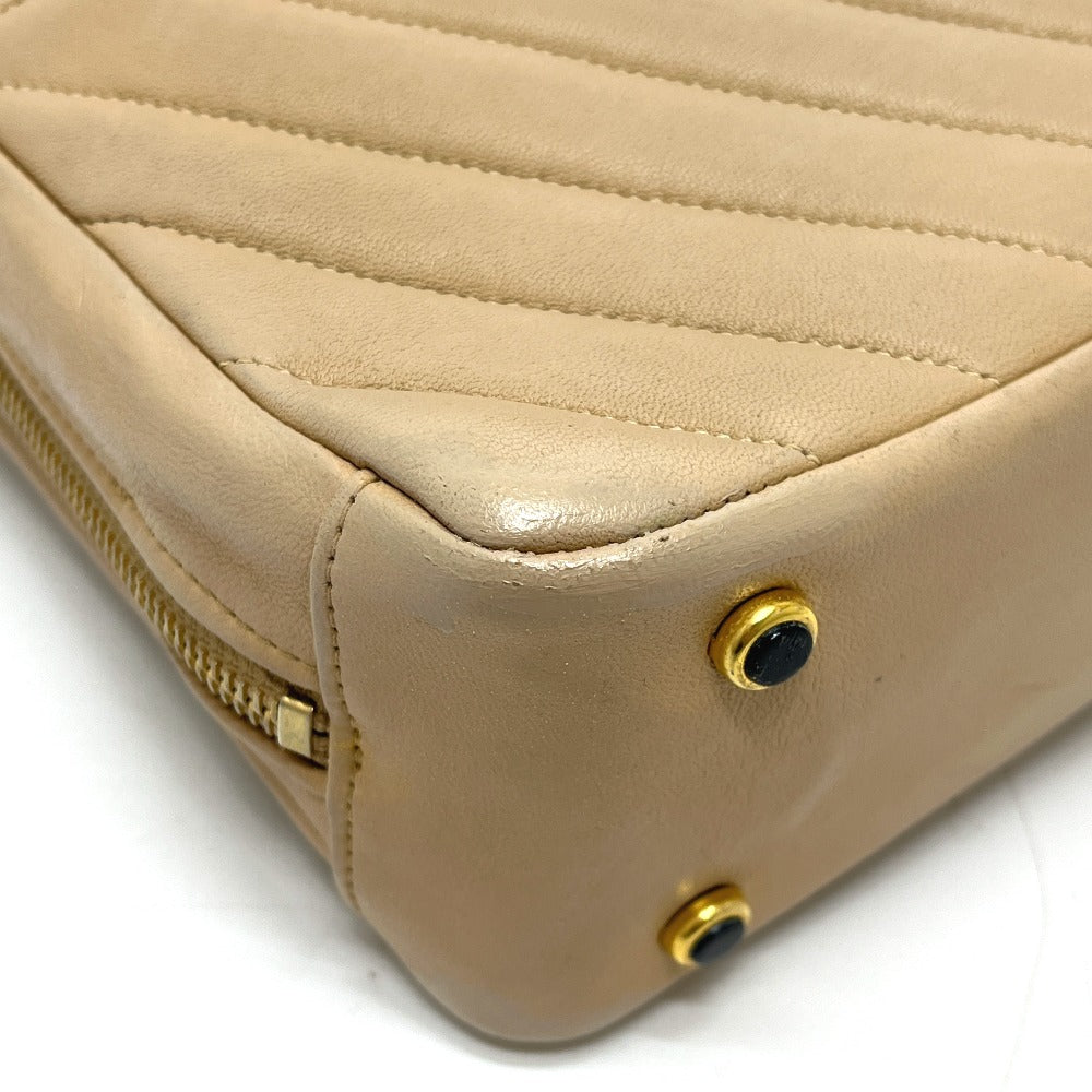 CHANEL CC Mark charm V-Stitch Chevron Bag, 2-way bag Hand Bag Lambskin Leather Beige Used