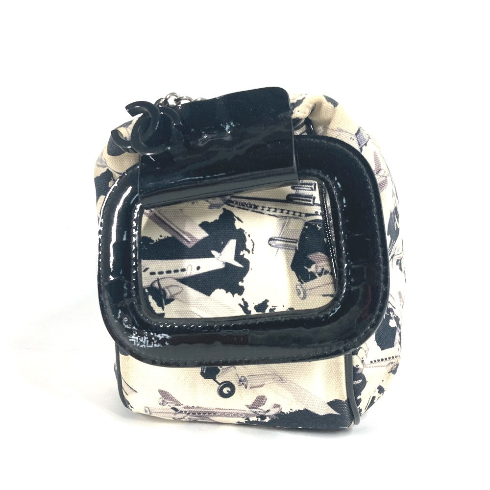 CHANEL ロゴ 飛行機 エアライン カバン ポーチ ハンドバッグ キャンバス レディース ブラック - brandshop-reference