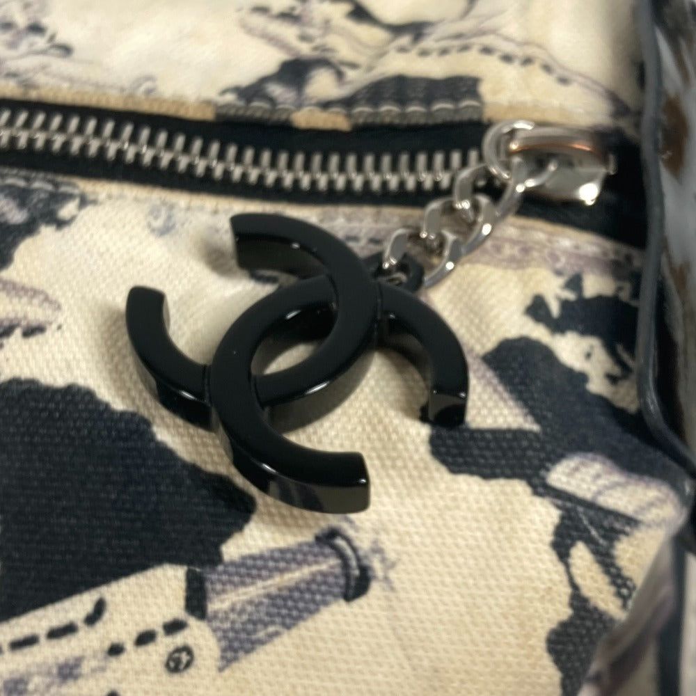 CHANEL ロゴ 飛行機 エアライン カバン ポーチ ハンドバッグ キャンバス レディース ブラック - brandshop-reference