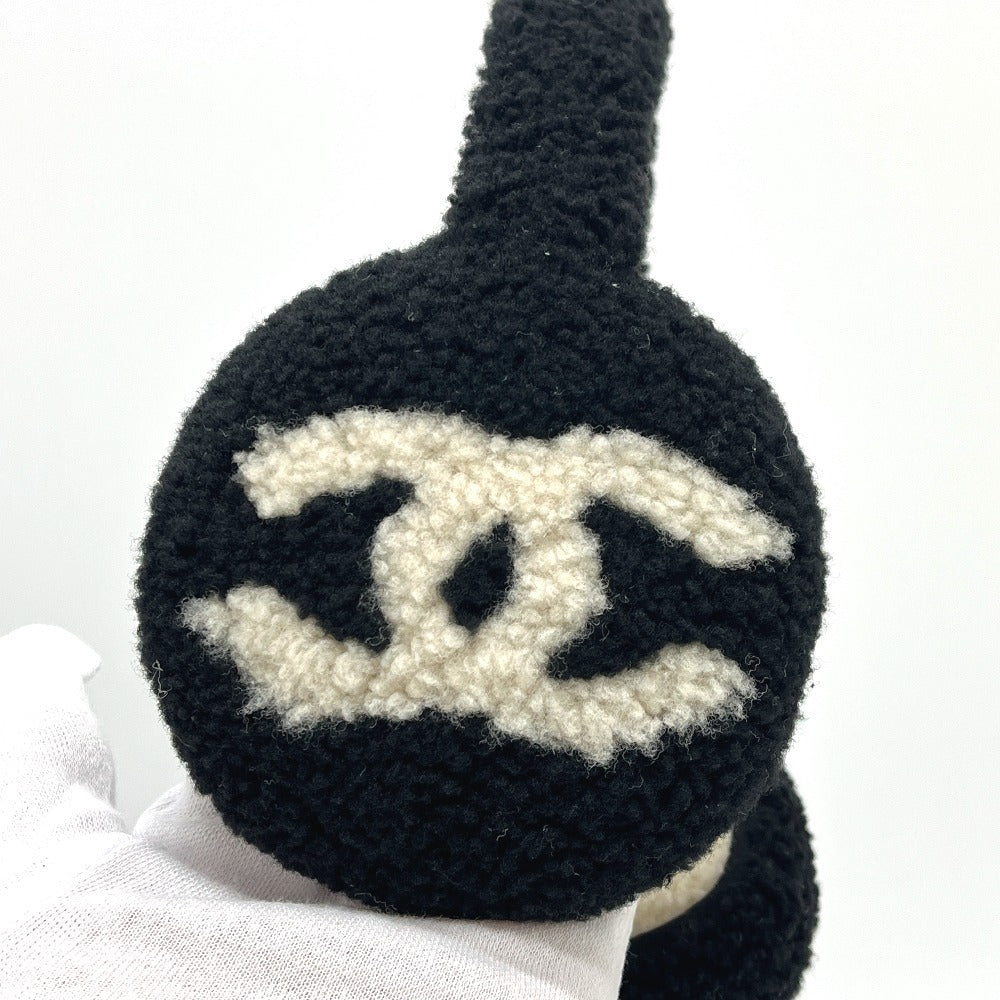 CHANEL 25B デカココ ココマーク バイカラー アパレル小物 イヤーマフ ファー レディース ブラック