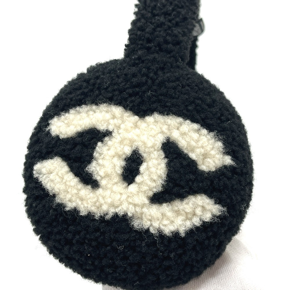 CHANEL 25B デカココ ココマーク バイカラー アパレル小物 イヤーマフ ファー レディース ブラック