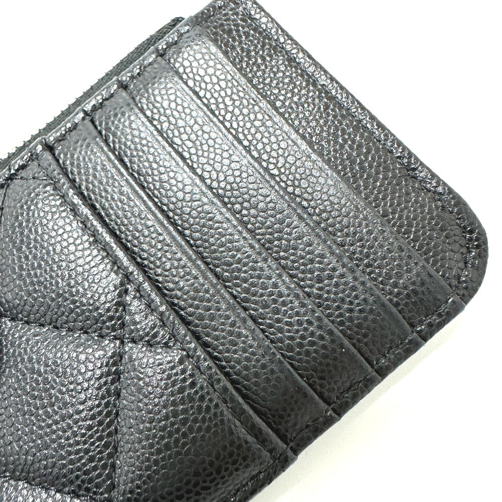 CHANEL AP2570 フラグメントケース ココマーク マトラッセ クラシック ジップ カードケース 財布 小銭入れ コインケース キャビアスキン レディース ブラック