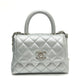 CHANEL Matelasse Coco handle Extra Mini 2-Way Bag Hand Bag Caviar Leather Silver Used