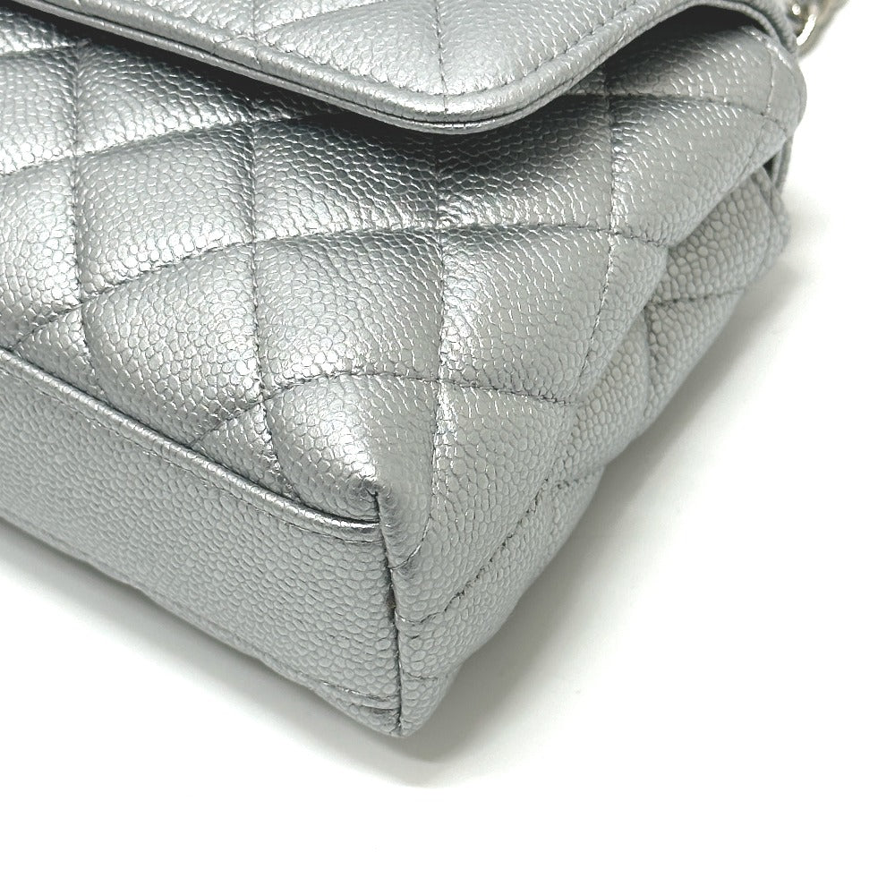 CHANEL Matelasse Coco handle Extra Mini 2-Way Bag Hand Bag Caviar Leather Silver Used