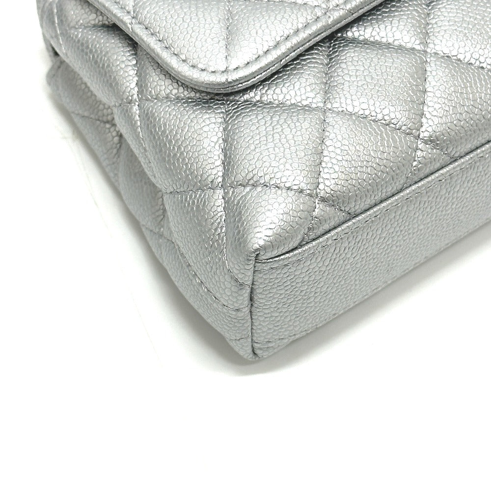 CHANEL Matelasse Coco handle Extra Mini 2-Way Bag Hand Bag Caviar Leather Silver Used