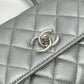 CHANEL Matelasse Coco handle Extra Mini 2-Way Bag Hand Bag Caviar Leather Silver Used