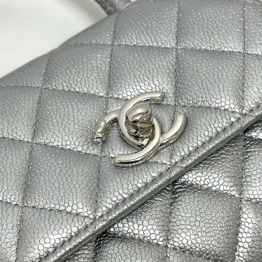 CHANEL Matelasse Coco handle Extra Mini 2-Way Bag Hand Bag Caviar Leather Silver Used