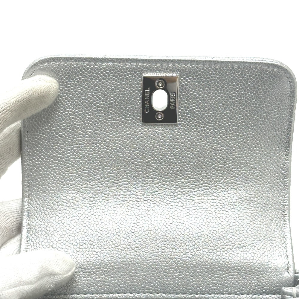 CHANEL Matelasse Coco handle Extra Mini 2-Way Bag Hand Bag Caviar Leather Silver Used