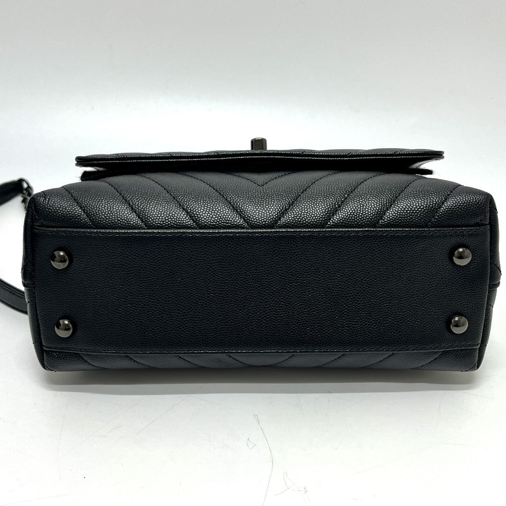 CHANEL シェブロン Vステッチ ココハンドルXS ソーブラック 2WAY カバン バッグ ショルダーバッグ ハンドバッグ キャビアスキン レディース ブラック
