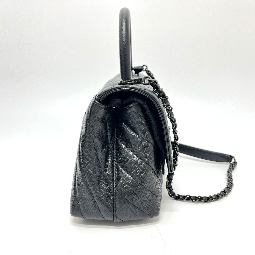 CHANEL シェブロン Vステッチ ココハンドルXS ソーブラック 2WAY カバン バッグ ショルダーバッグ ハンドバッグ キャビアスキン レディース ブラック