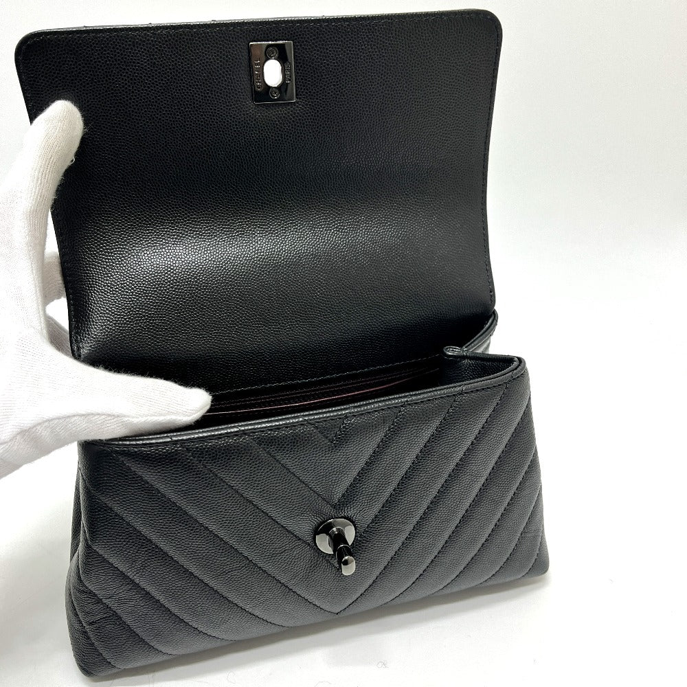 CHANEL シェブロン Vステッチ ココハンドルXS ソーブラック 2WAY カバン バッグ ショルダーバッグ ハンドバッグ キャビアスキン レディース ブラック