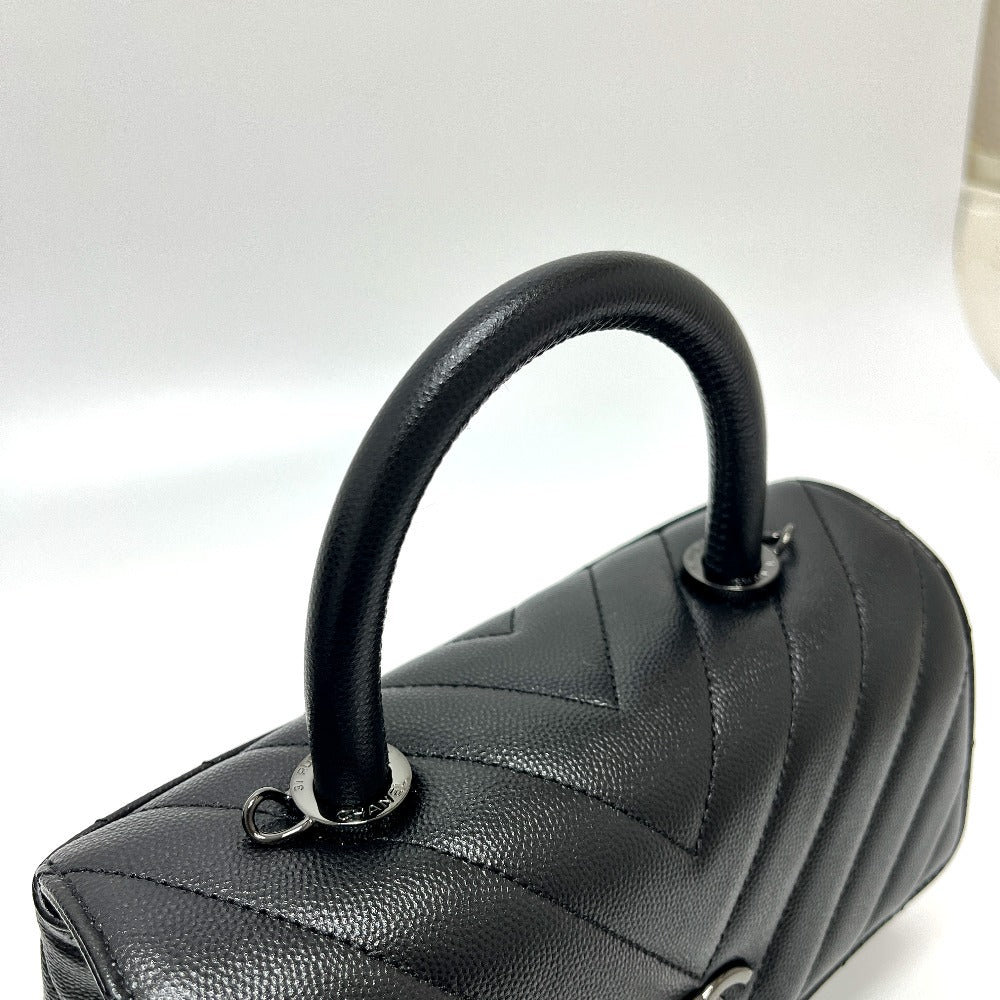 CHANEL シェブロン Vステッチ ココハンドルXS ソーブラック 2WAY カバン バッグ ショルダーバッグ ハンドバッグ キャビアスキン レディース ブラック