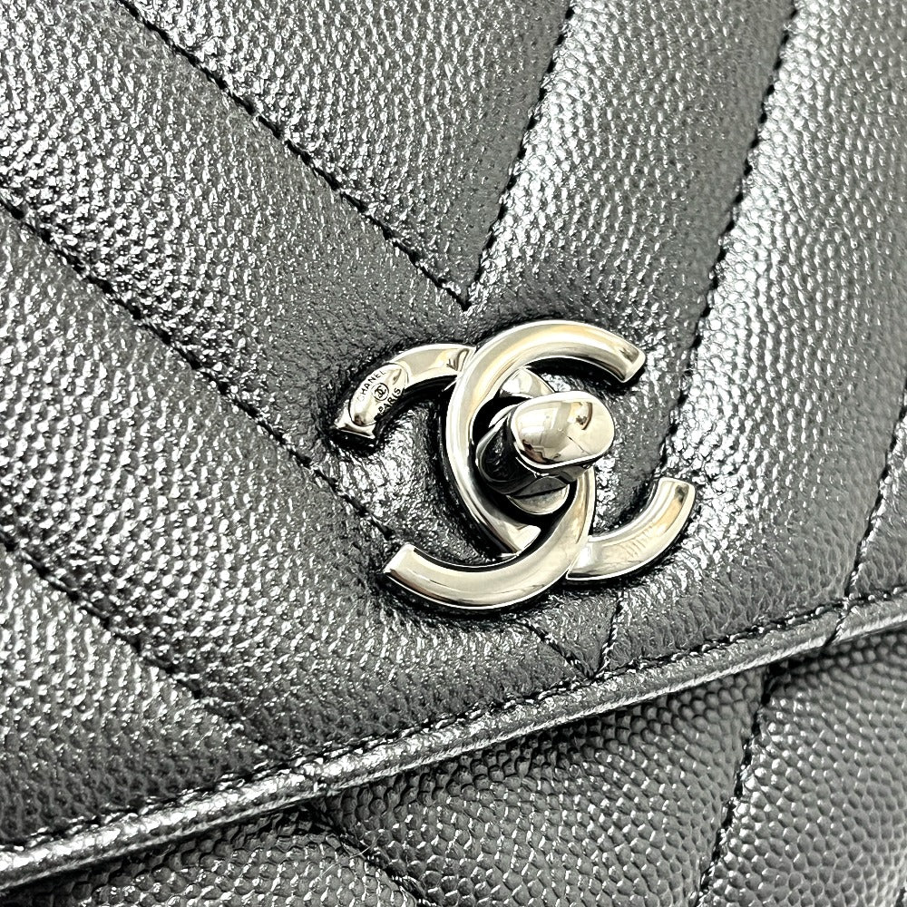 CHANEL シェブロン Vステッチ ココハンドルXS ソーブラック 2WAY カバン バッグ ショルダーバッグ ハンドバッグ キャビアスキン レディース ブラック
