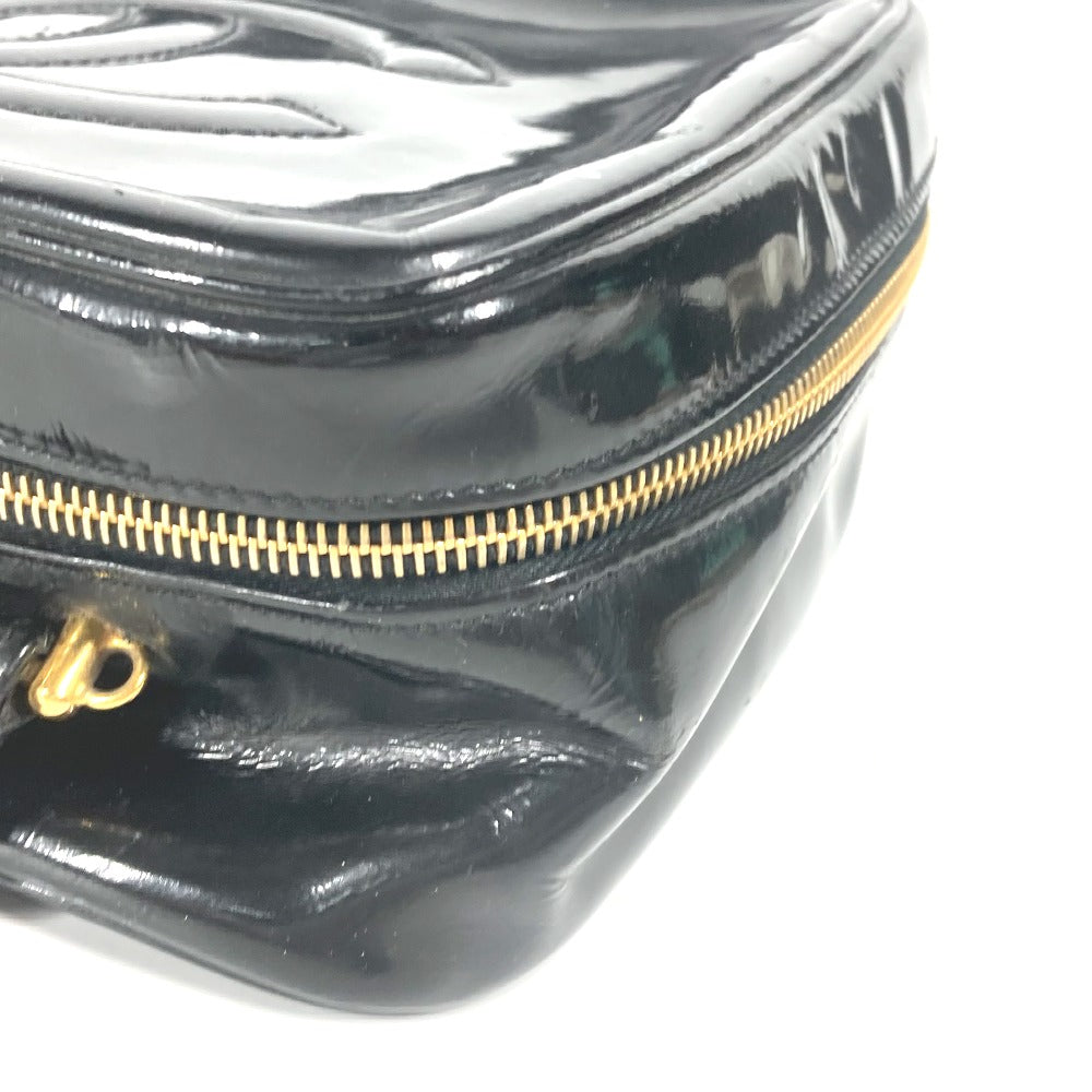 CHANEL ヴィンテージ CC ココマーク ハンドバッグ カバン バニティバッグ エナメル レディース ブラック
