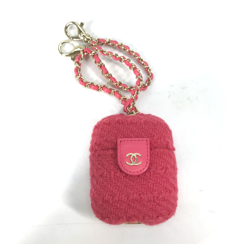 CHANEL アップル apple ポーチ airpodsケース エアポッズ チェーン付き イヤフォンケース ツイード レディース ピンク