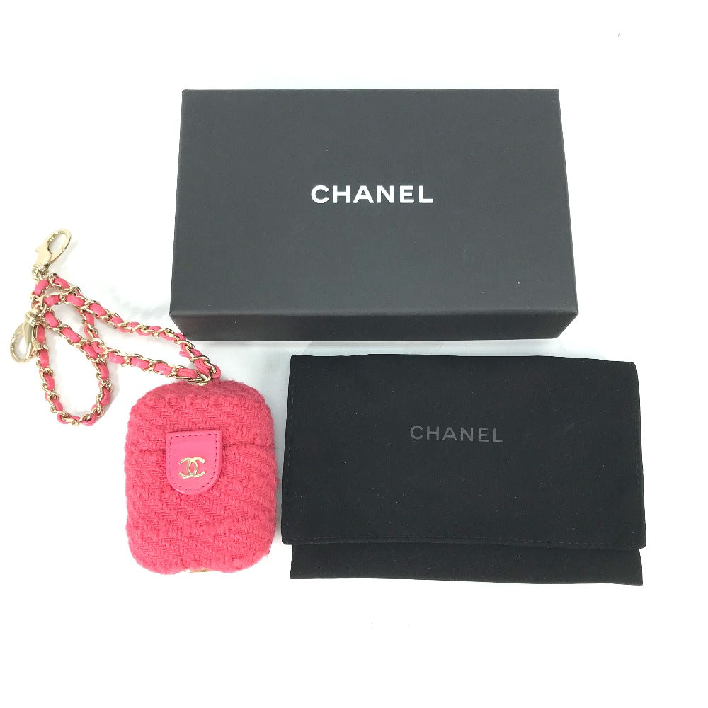 CHANEL アップル apple ポーチ airpodsケース エアポッズ チェーン付き イヤフォンケース ツイード レディース ピンク