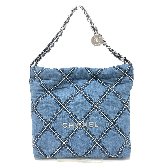 CHANEL AS3260 Chanel 22 Matelasse with medal charm Small Hobo Shoulder Bag Bag Shoulder Bag Denim blue/SilverHardware Used