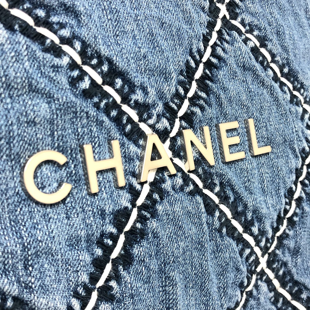 CHANEL AS3260 Chanel 22 Matelasse with medal charm Small Hobo Shoulder Bag Bag Shoulder Bag Denim blue/SilverHardware Used