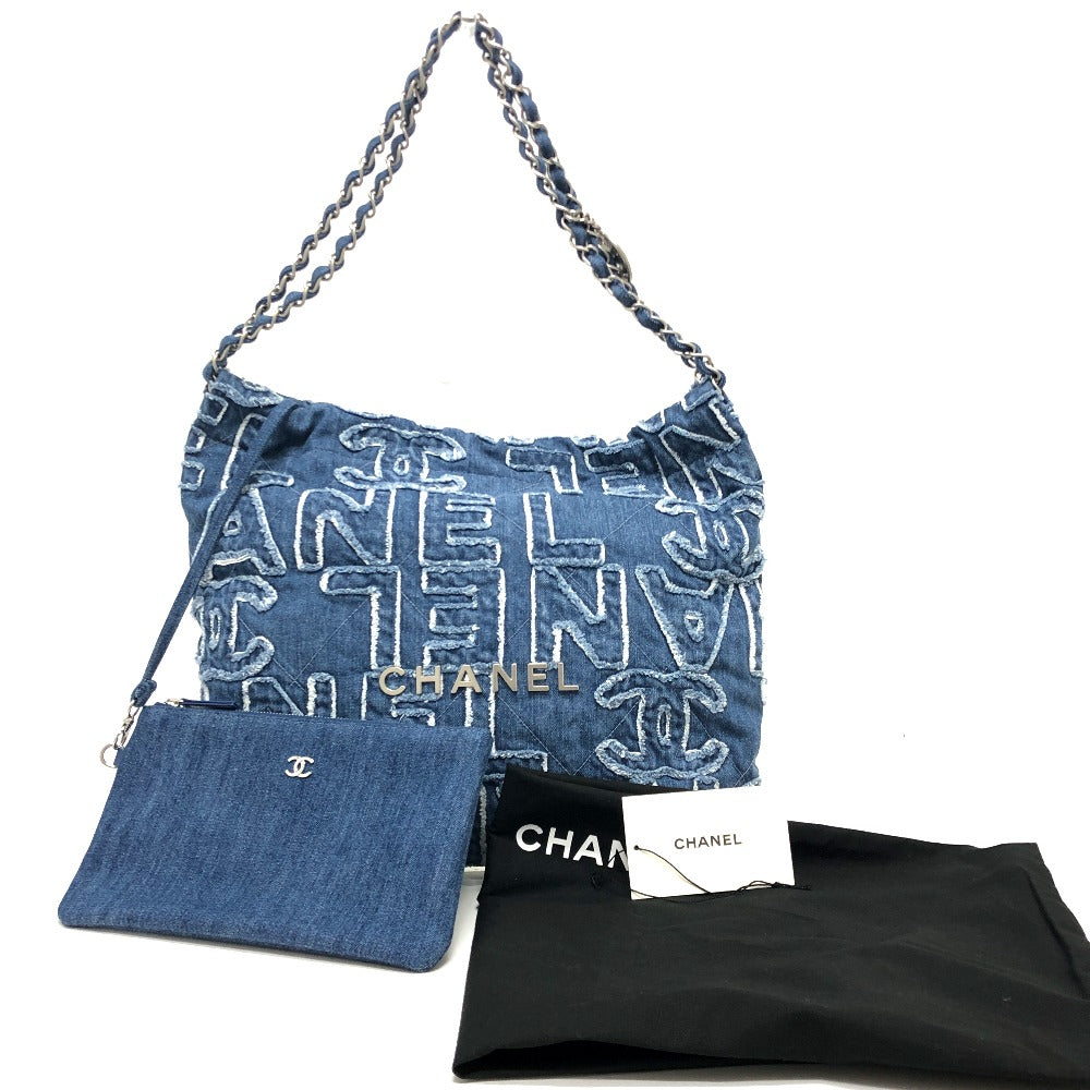 CHANEL AS3260 24A CHANEL22 ロゴパッチワーク ショルダーバック 肩掛けバック 斜め掛けバッグ ショルダーバッグ デニム レディース ブルー