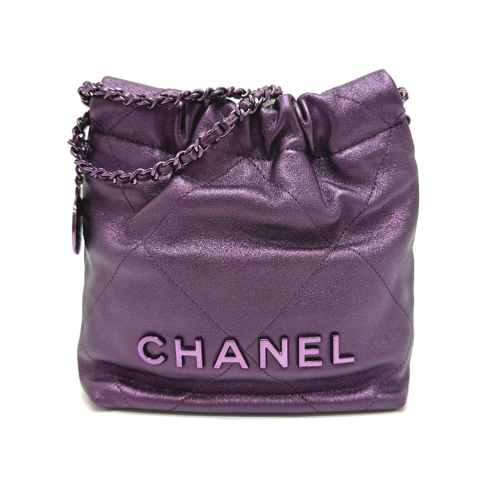 CHANEL AS3980 CHANEL22 ラメ オールパープル 2WAYバッグ チェーンバッグ カバン 肩掛け ショルダーバッグ レザー レディース パープル
