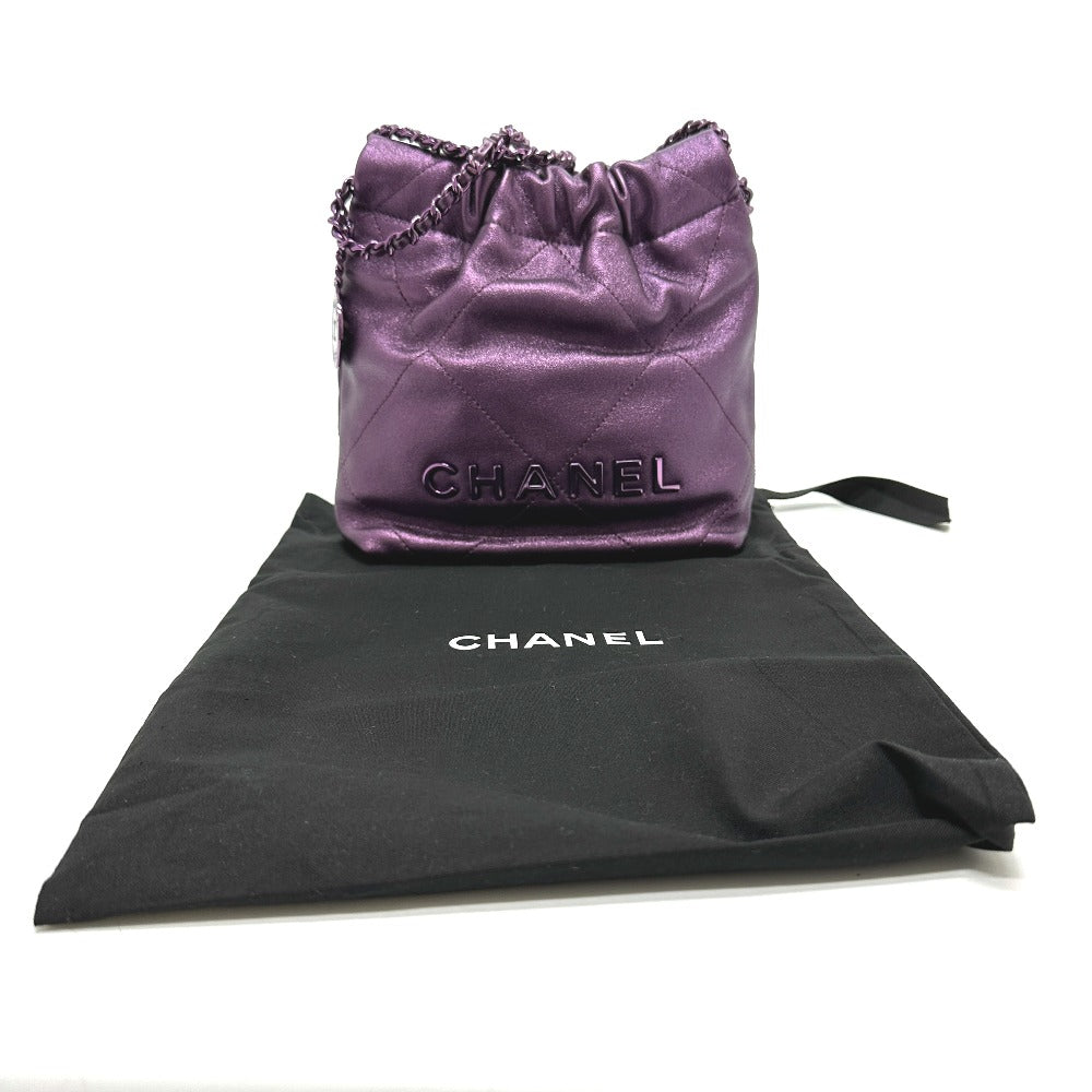 CHANEL AS3980 CHANEL22 ラメ オールパープル 2WAYバッグ チェーンバッグ カバン 肩掛け ショルダーバッグ レザー レディース パープル