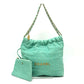 CHANEL AS3260 Matelasse Chanel 22 Small Chain Shoulder Bag/Handbag in Denim, Turquoise and Green