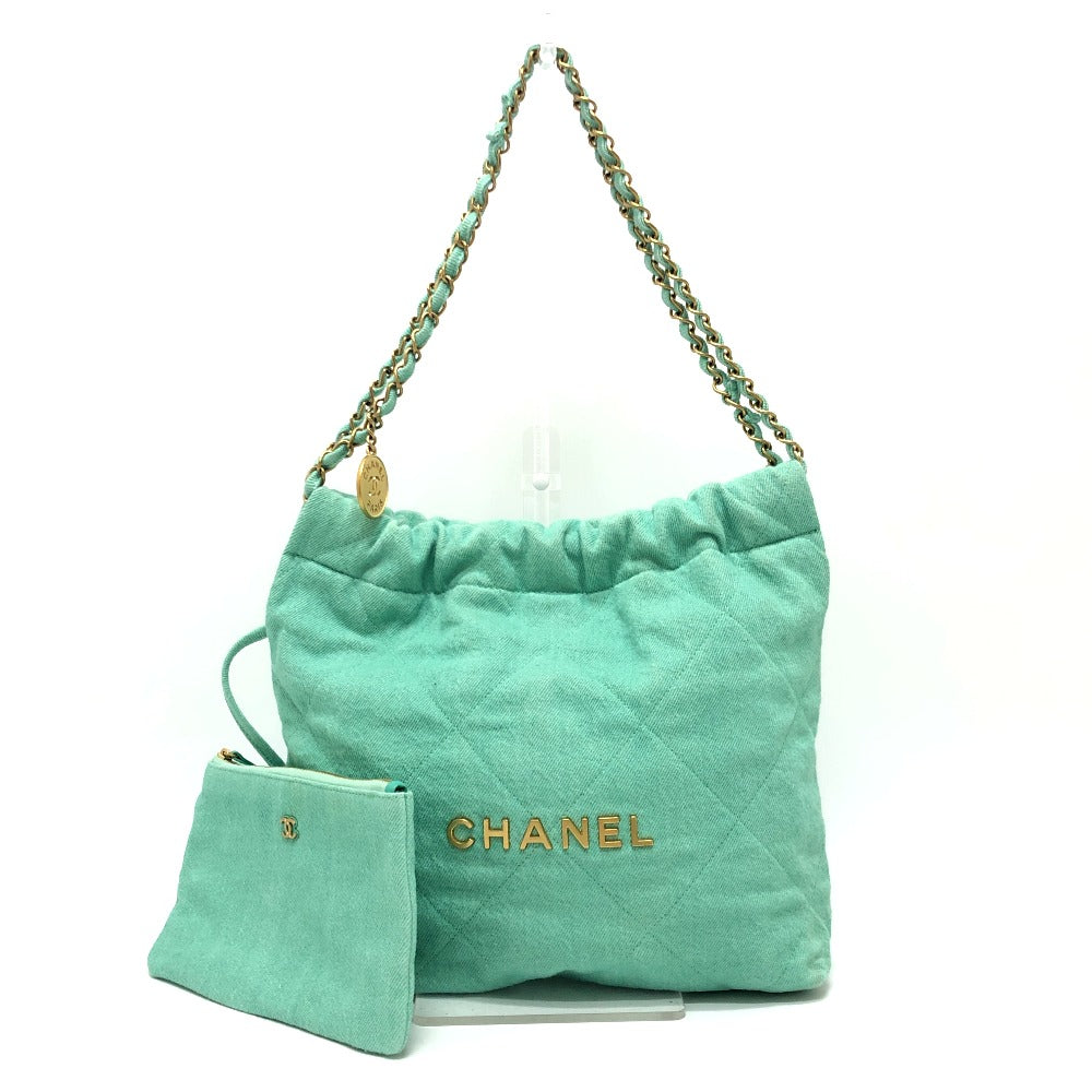 CHANEL AS3260 Matelasse Chanel 22 Small Chain Shoulder Bag/Handbag in Denim, Turquoise and Green