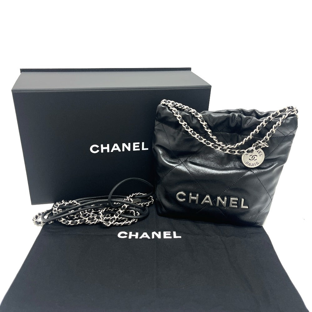 CHANEL AS3980 Chanel 22 Mini 2-Way Chain Bag Shoulder Bag Leather Women's Silver Hardware Black