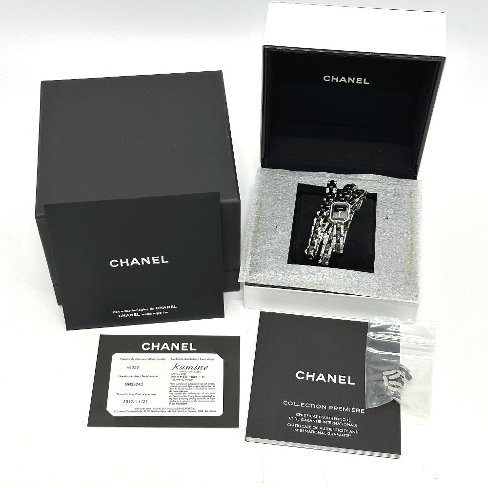 CHANEL H3058 ウォッチ プルミエール トリプルブレスレット ベゼルダイヤ 腕時計 SS レディース ブラック