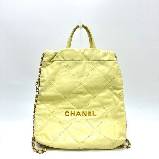 CHANEL CHANEL22 シャネル22 スモール チェーン 2WAY デイパック カバン バッグ リュックサック レザー レディース イエロー