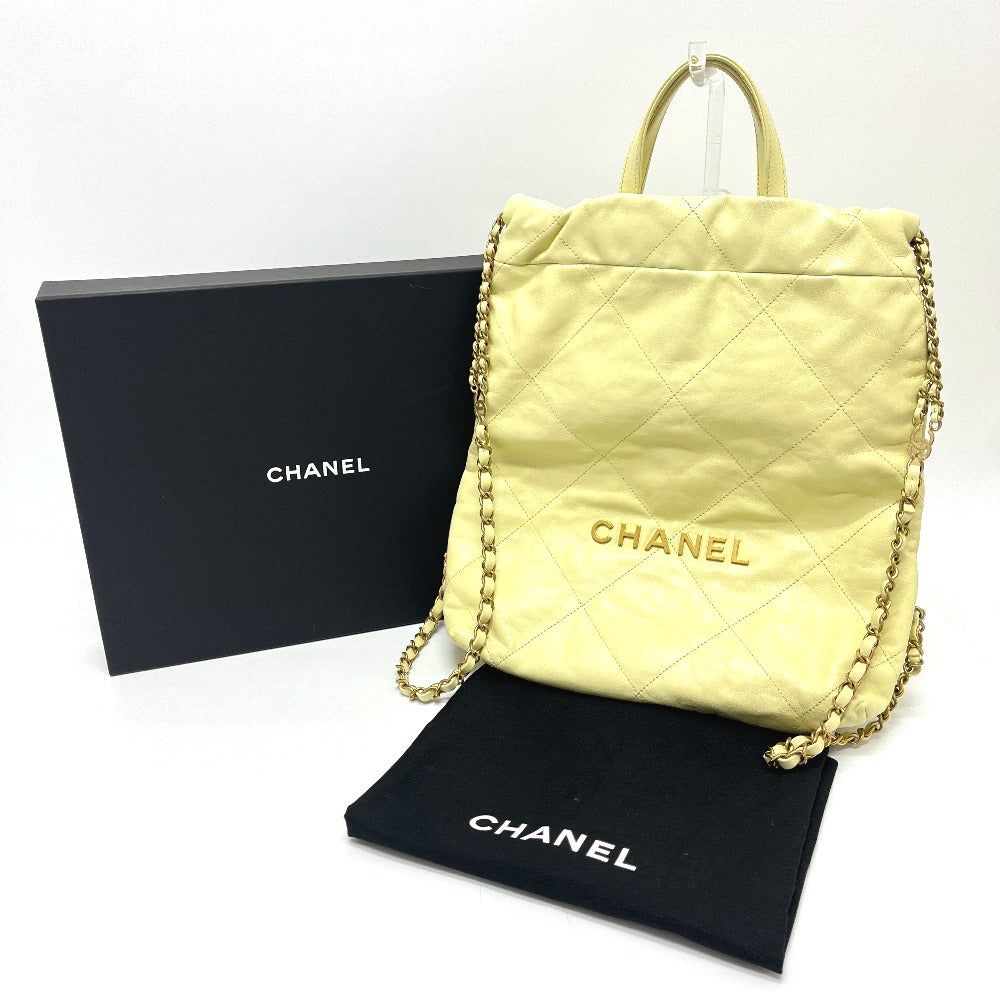 CHANEL CHANEL22 シャネル22 スモール チェーン 2WAY デイパック カバン バッグ リュックサック レザー レディース イエロー
